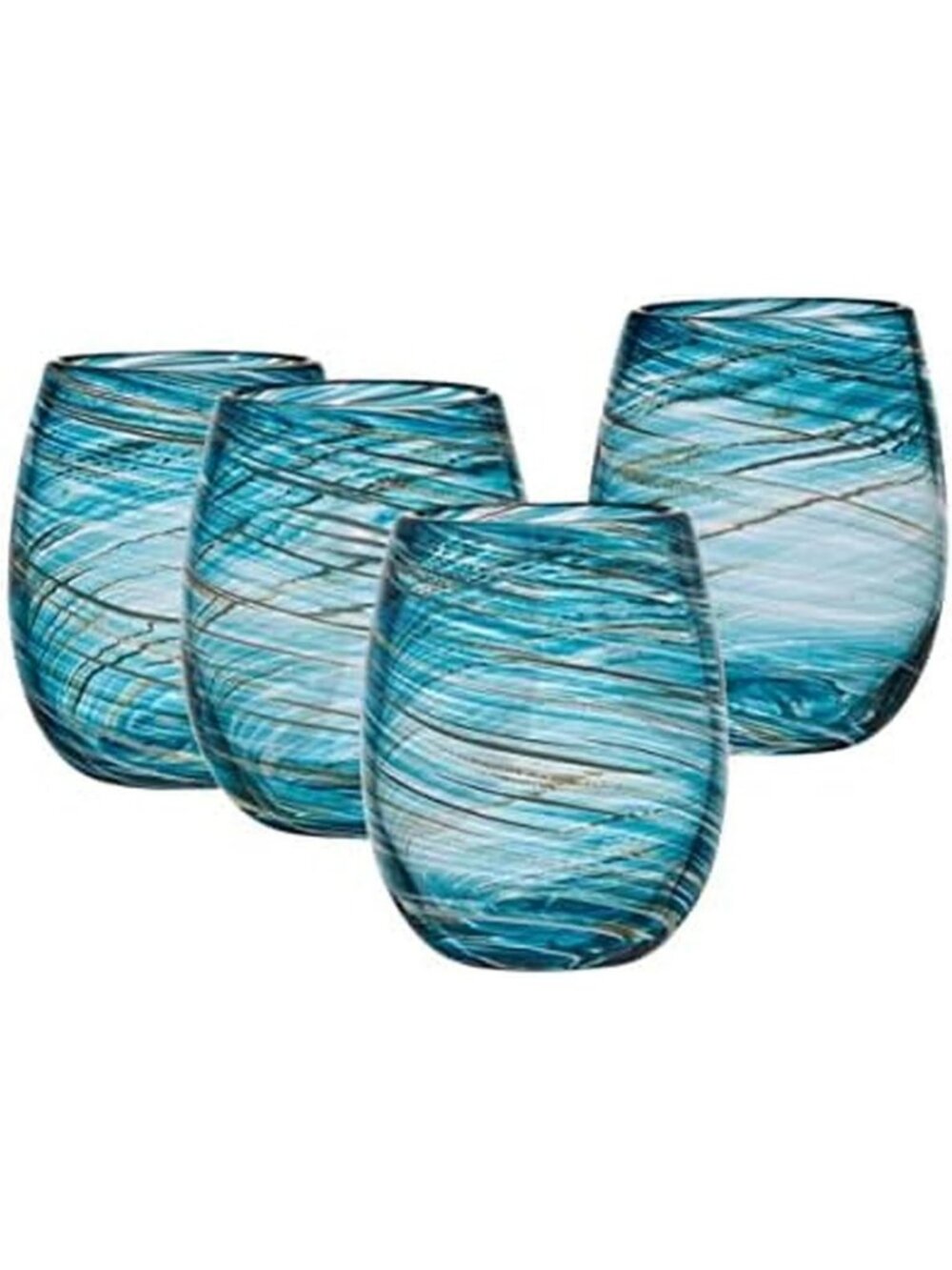 Colorful Stemless Wine Glasses Set of 4 - Elegant Blue Drinkware for Parties